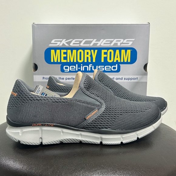 Skechers Other - Skechers Charcoal Gray Orange Equalizer Double Play Slip On Fabric Memory Foam